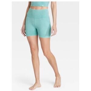 JoyLab Ribbed Seamless Biker Shorts Medium Teal Mesh Panel Athleisure NWOT